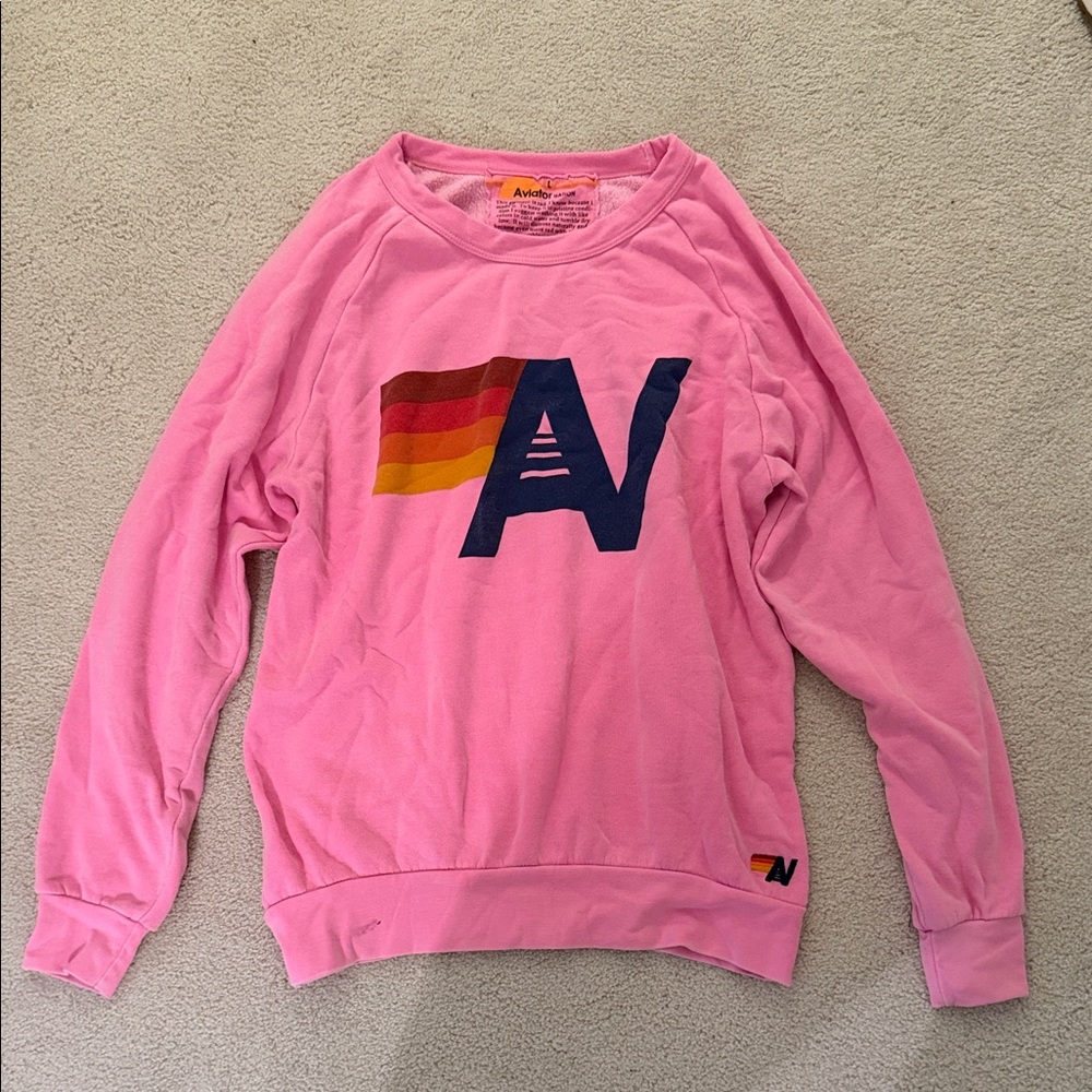 Aviator Nation Pink Sweatshirt with Rainbow Logo